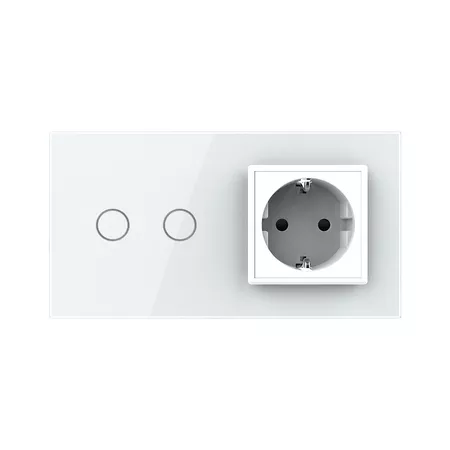 Двухклавишный сенсорный выключатель для штор с розеткой (2-0) белый
