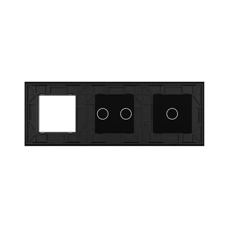Рамка для сенсорных выключателей тройная, 3 клавиши, 1 розетка (1-2-0) чёрная